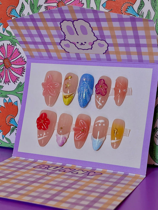 Aloha Bloom – Uñas Press On con Flores 3D y Estilo Playero
