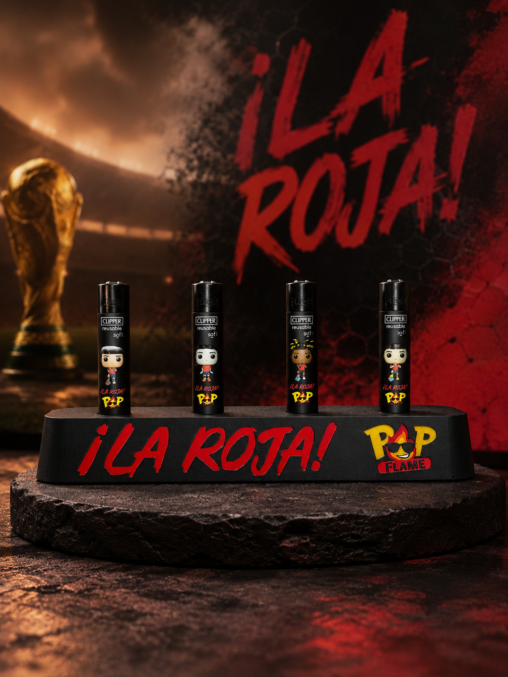 Soporte Expositor para 4 Mecheros Clipper | Edición La Roja The Pop Flame
