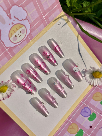 Pink Glitter Hello Kitty press-on nails